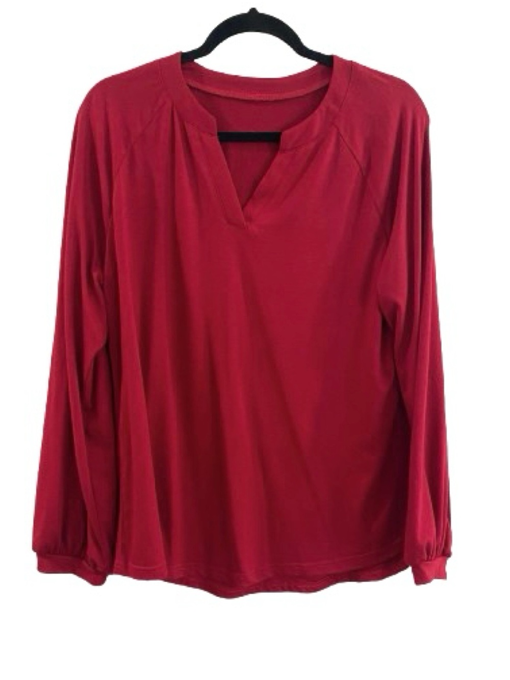AKEWEI Long Sleeve Top Red Women’s Size L Split-Neck